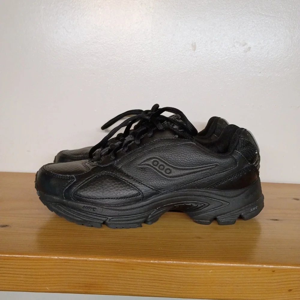 Saucony Women's‎ 7.5 W Grid Omni Walker Running Shoes Sneaker Black Leather Wide